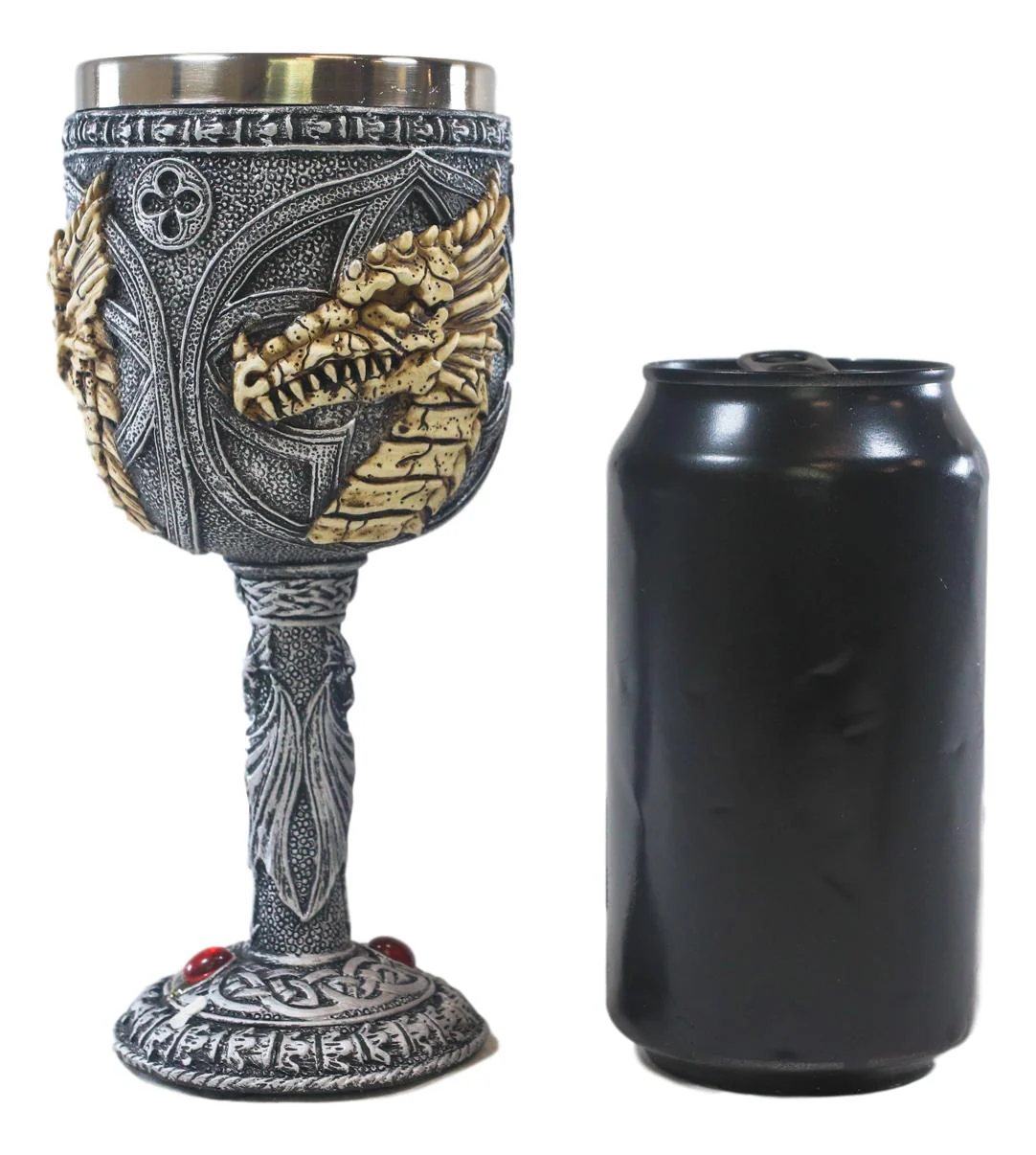 Ebros Medieval Fantasy Rune Dragon Skeleton Fossil 5oz Wine Drink Goblet Chalice - Image 4