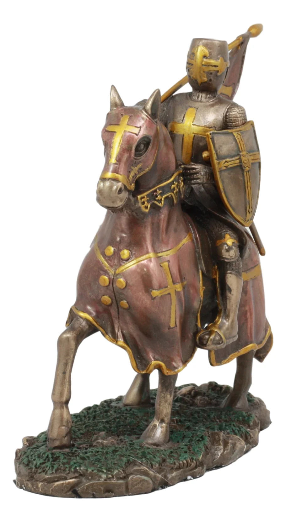 Ebros Medieval Suit of Armor Crusader Knight with Rally Flag On Cavalry Horse Statue 6.75" Long Renaissance Knighthood Collectible Decor Figurine As Gifts for Men Boys Old World Kingdom Decore - Image 3