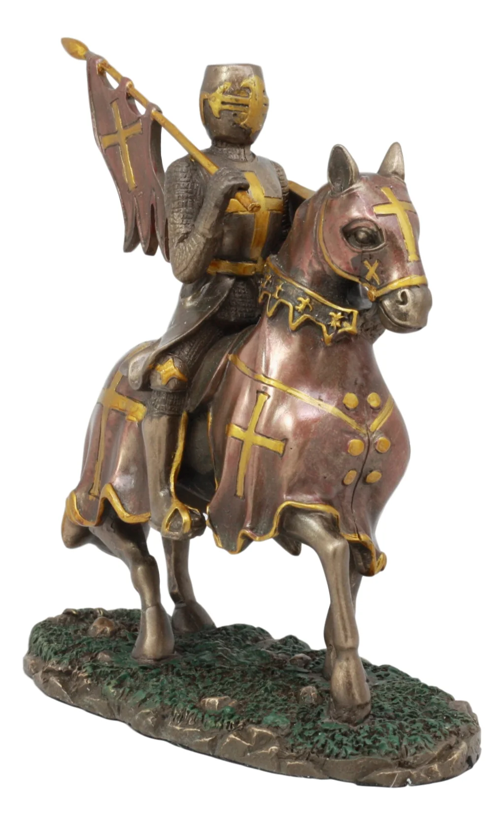 Ebros Medieval Suit of Armor Crusader Knight with Rally Flag On Cavalry Horse Statue 6.75" Long Renaissance Knighthood Collectible Decor Figurine As Gifts for Men Boys Old World Kingdom Decore - Image 4