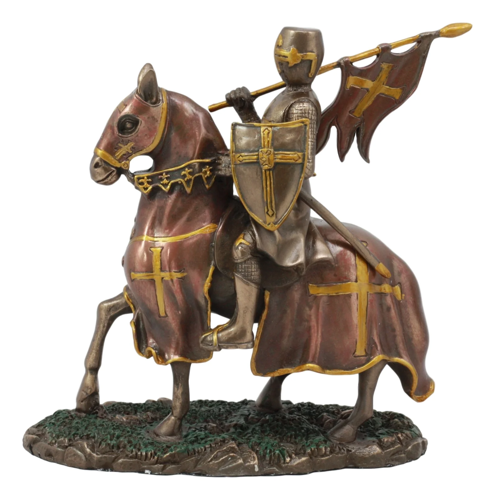 Ebros Medieval Suit of Armor Crusader Knight with Rally Flag On Cavalry Horse Statue 6.75" Long Renaissance Knighthood Collectible Decor Figurine As Gifts for Men Boys Old World Kingdom Decore - Image 5