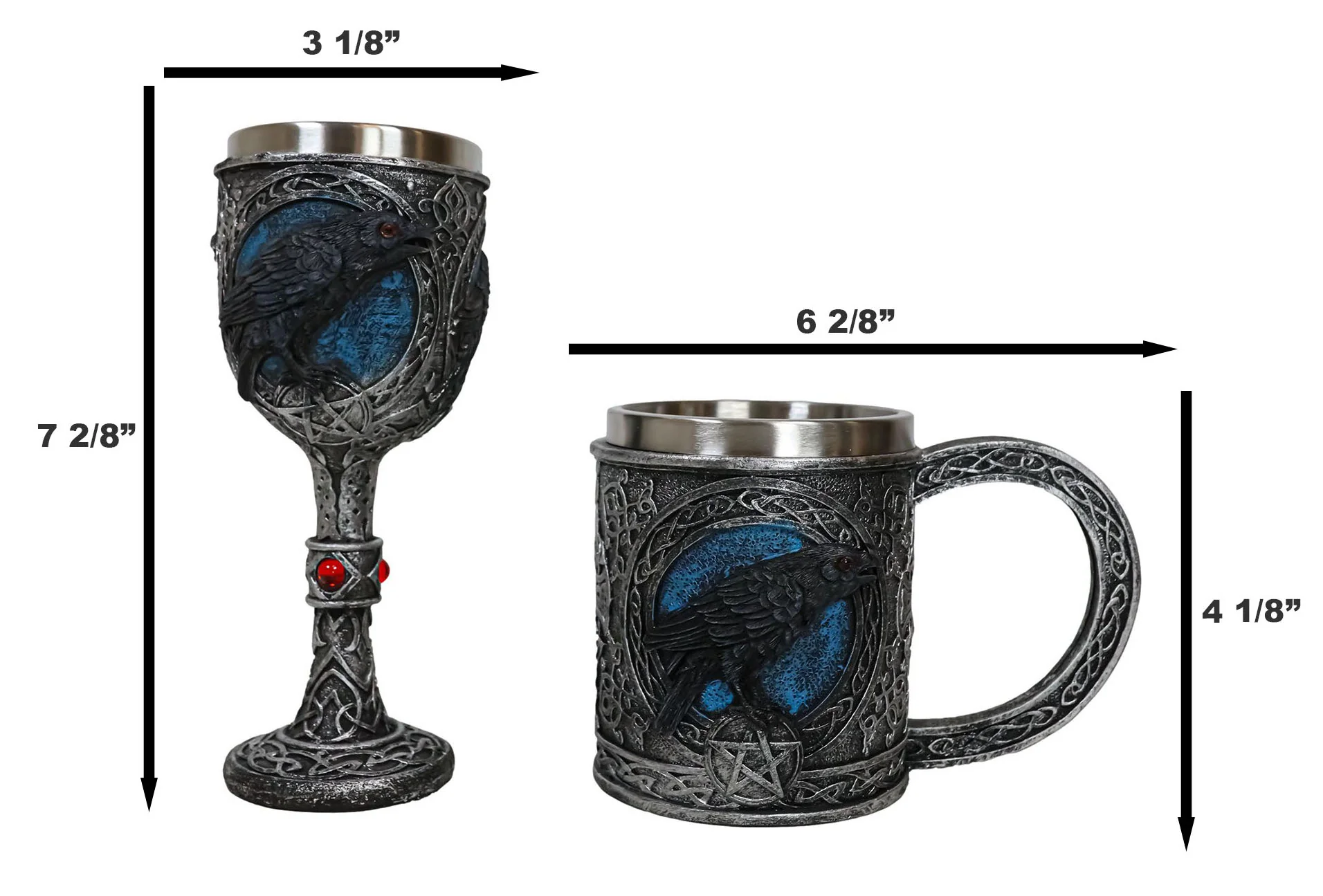 Ebros Moonlight Raven Crow With Celtic Tribal Tattoo Wine Goblet And Mug Set - Image 2