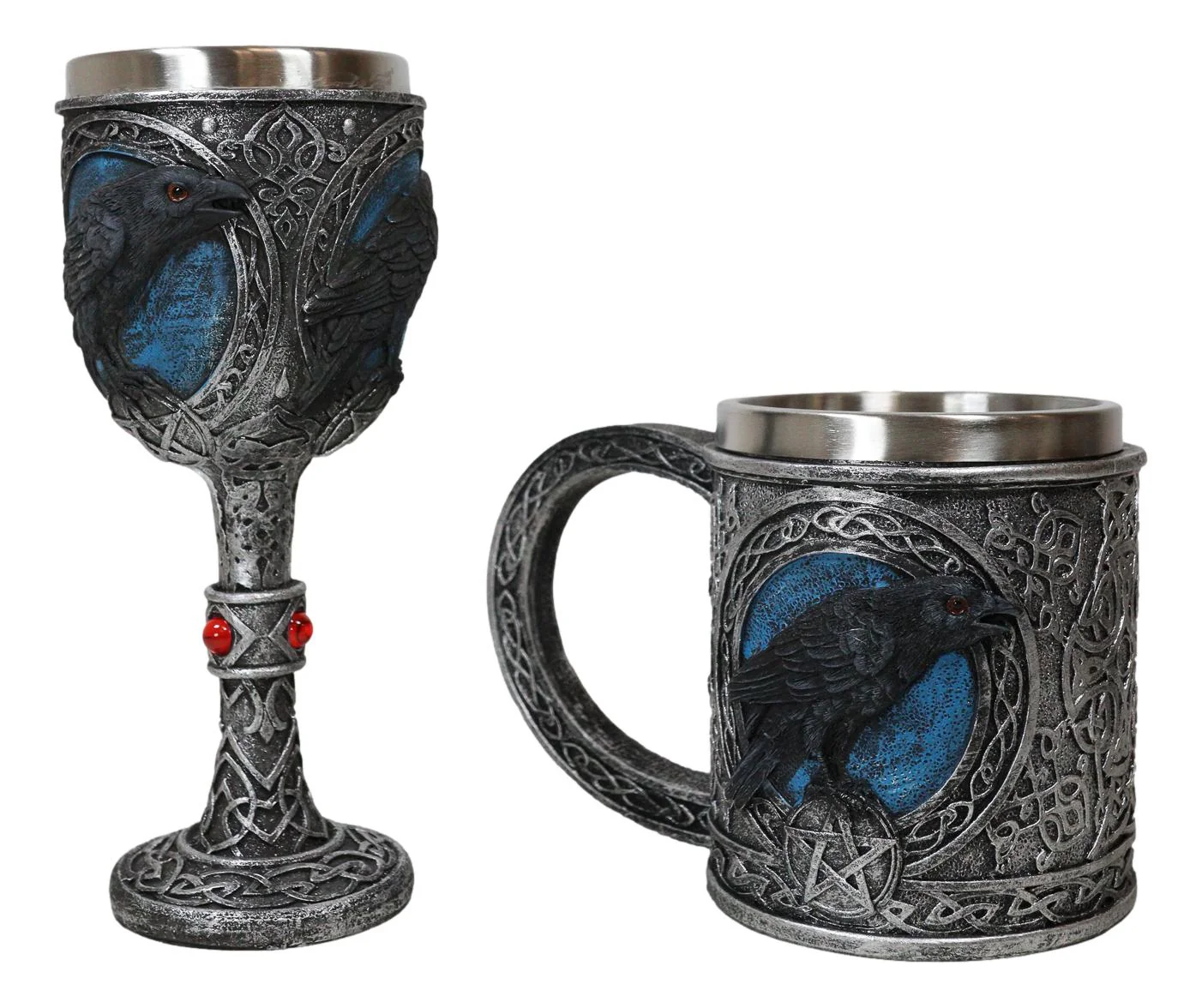 Ebros Moonlight Raven Crow With Celtic Tribal Tattoo Wine Goblet And Mug Set - Image 7