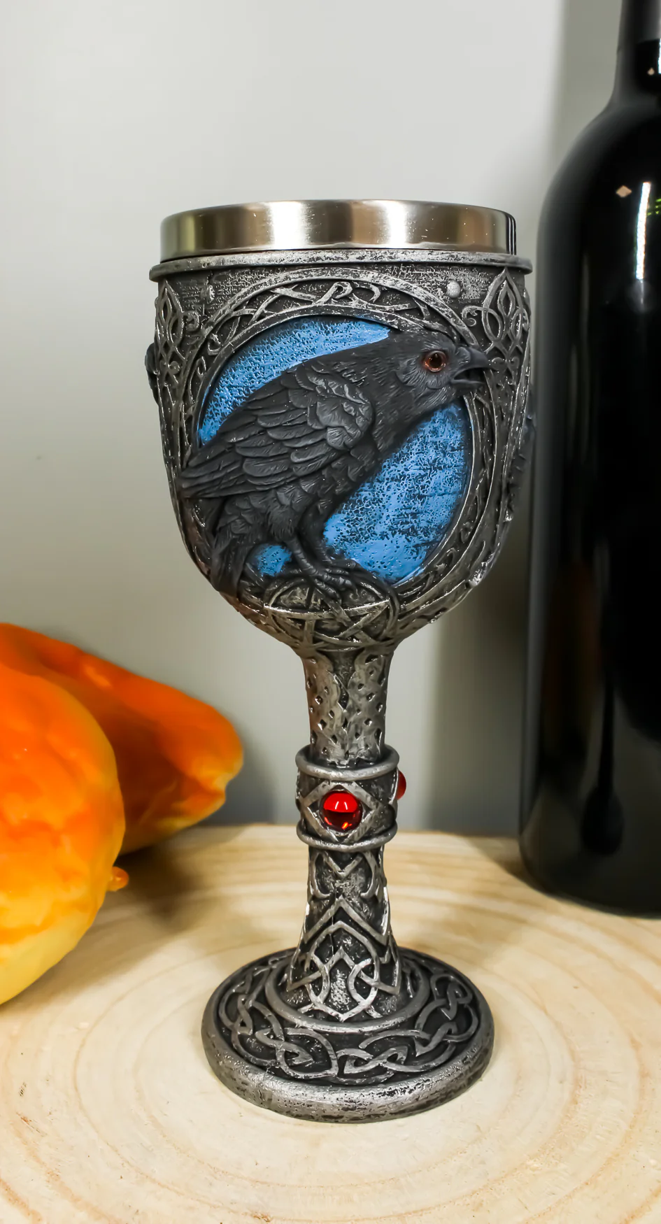 Ebros Moonlight Raven Crow With Celtic Tribal Tattoo Wine Goblet Chalice 7.25"H - Image 6