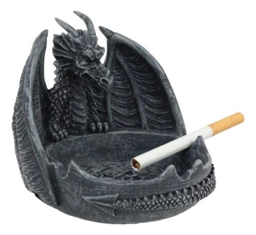 Ebros Mythical Guardian Dragon With Celtic Knotwork Round Cigarette Ashtray Statue 5.5" Wide Faux Stone Resin Legend Of The Swords Dragon Sculpture - Image 3