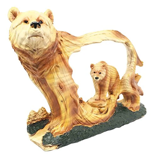 Rustic Faux Wood Wildlife Grizzly Bear With Cub Roaming The Forests Figurine - Image 3