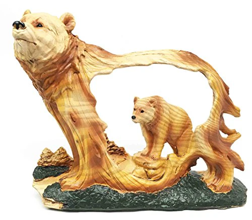 Rustic Faux Wood Wildlife Grizzly Bear With Cub Roaming The Forests Figurine - Image 4
