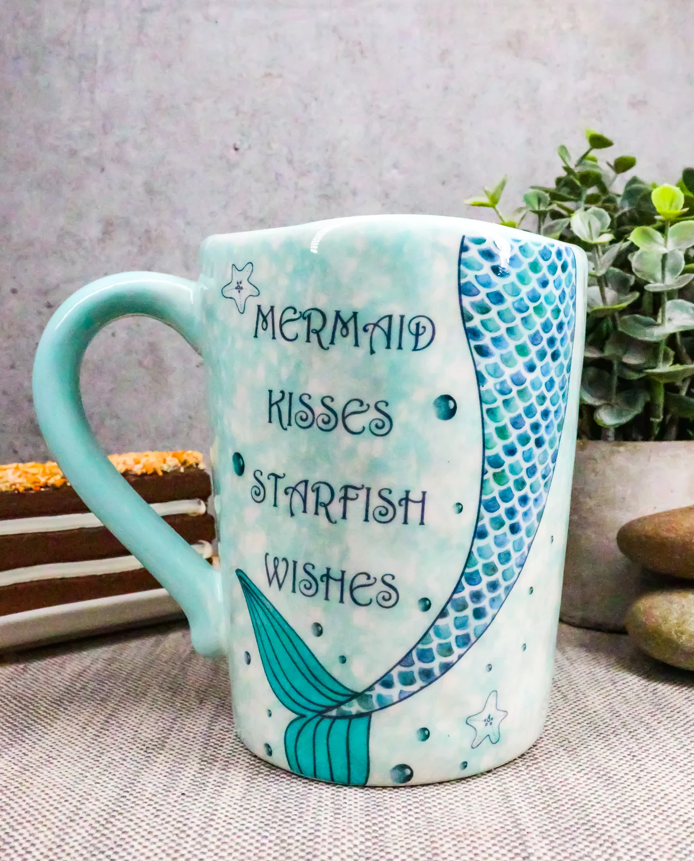 Ebros Nautical Blue Mermaid Kisses Starfish Wishes Ceramic Mug 18oz, 1 Pack - Image 4