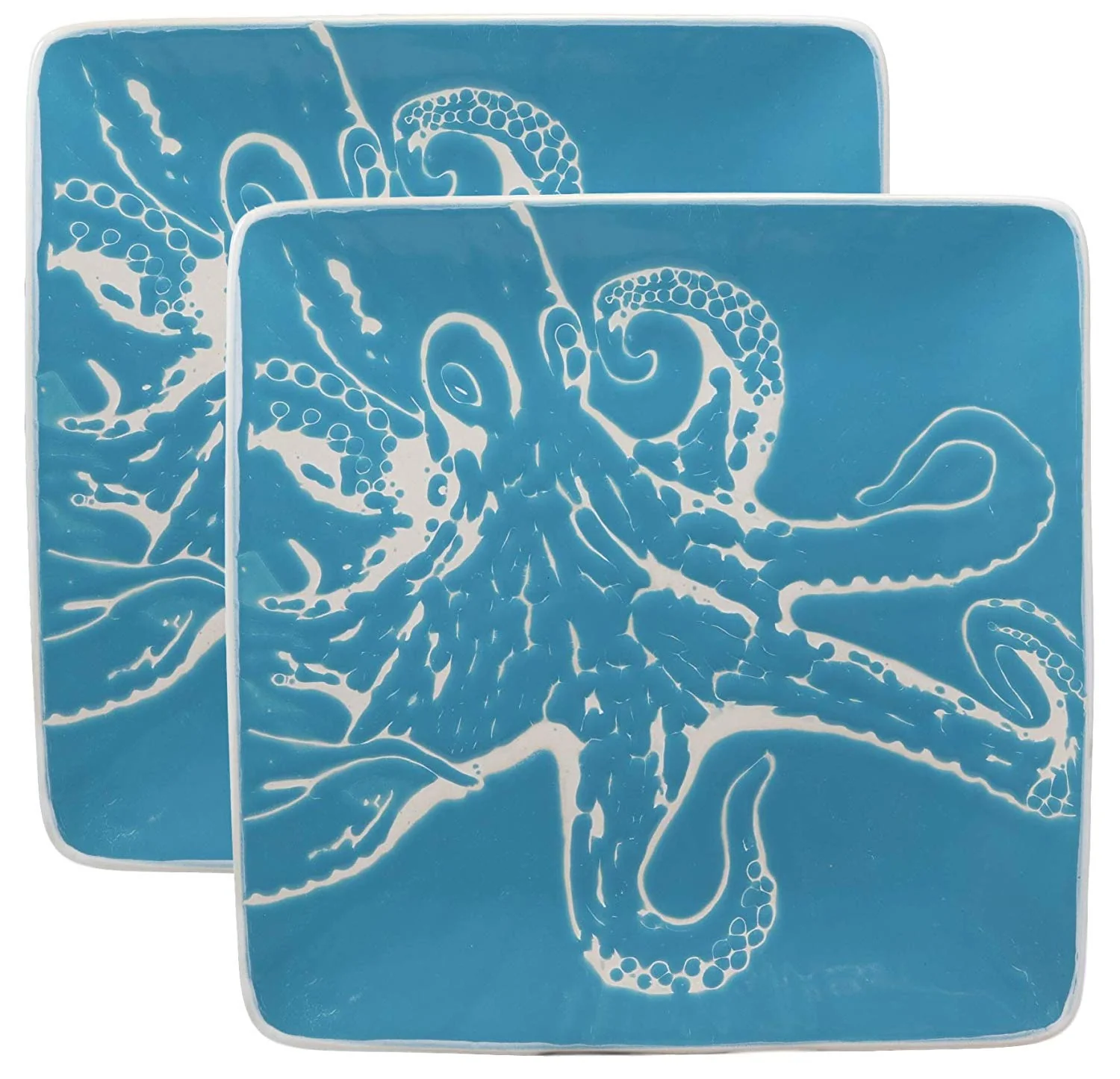 Ebros Nautical Giant Octopus Blue Large Dinner Plate Set of 2 Square 10.75"D - Image 2