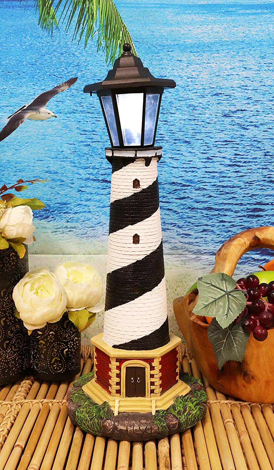 Ebros Nautical Cape Hatteras Lighthouse Statue 20.5" Tall with Solar Lantern LED - Image 9