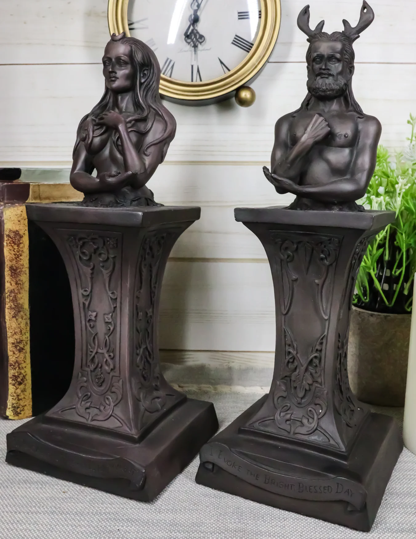 Wiccan Deity Horned God And Crescent Celestial Moon Goddess Herm Bust Sculpture - Image 8