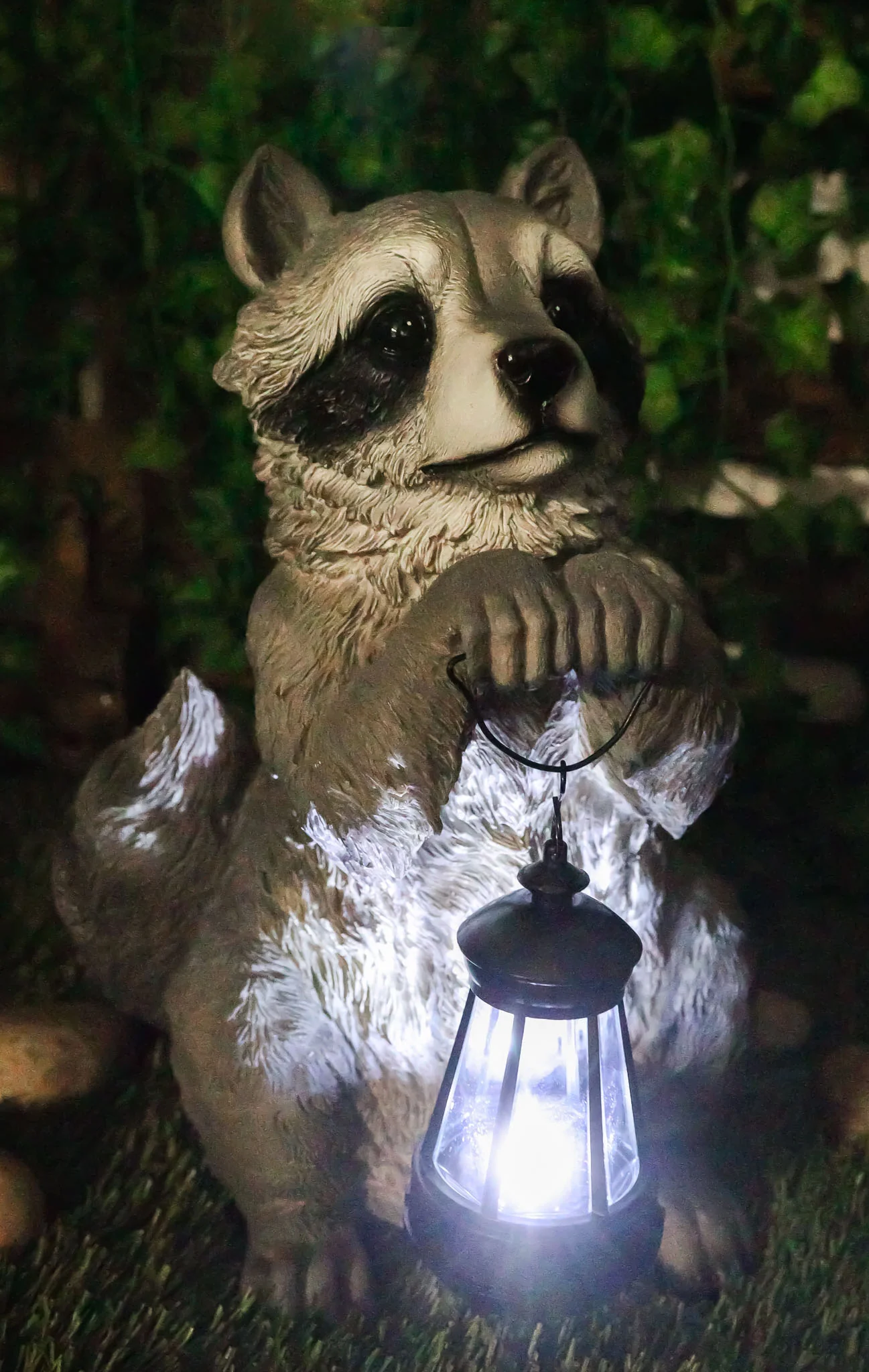 Ebros Night Bandit American Raccoon Statue Holding Solar Lantern LED Light 15"H - Image 8