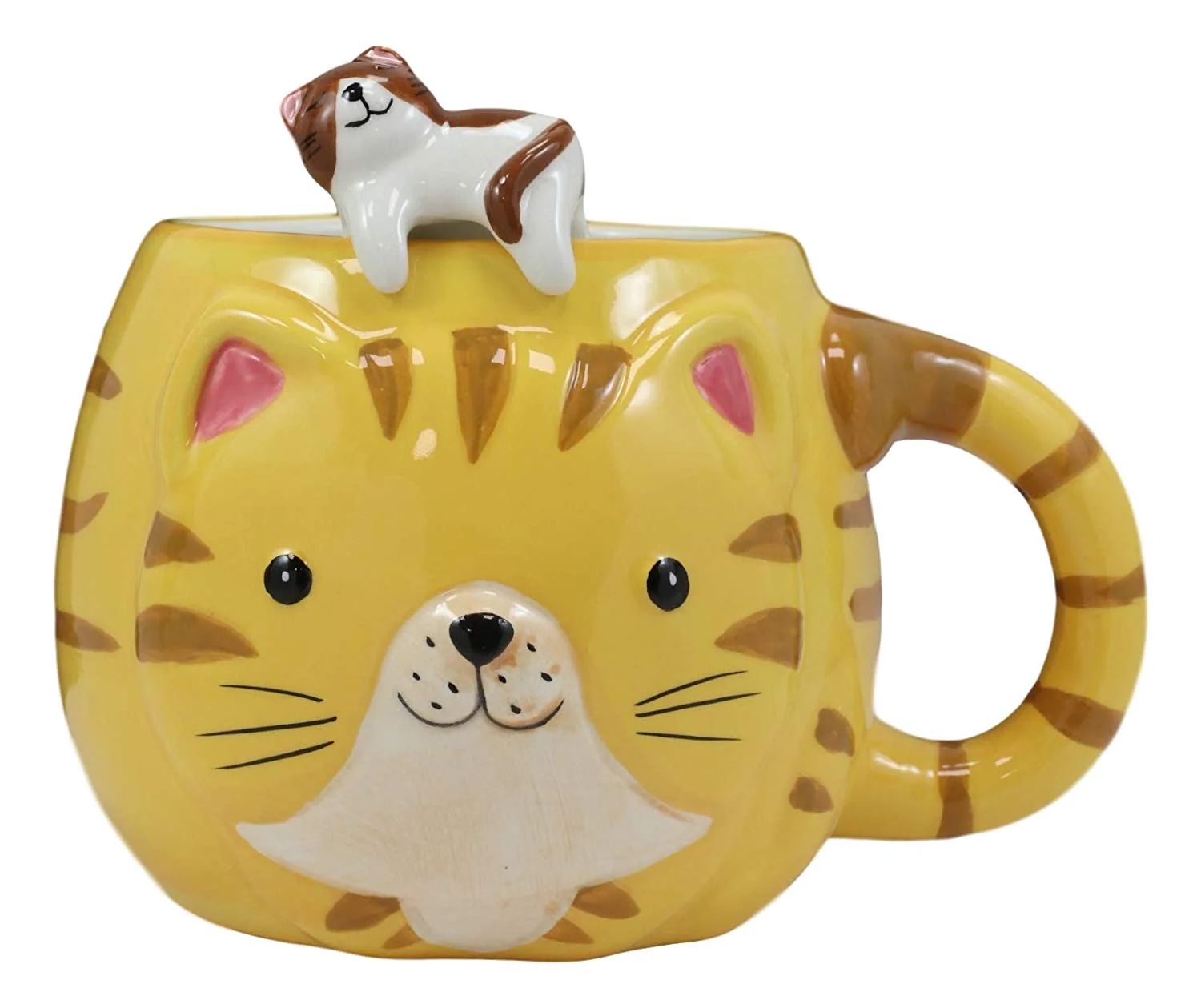 Ebros Orange Tabby Cat Ceramic Coffee Mug With Kitten Latch On Spoon Set 5.5"L - Image 3