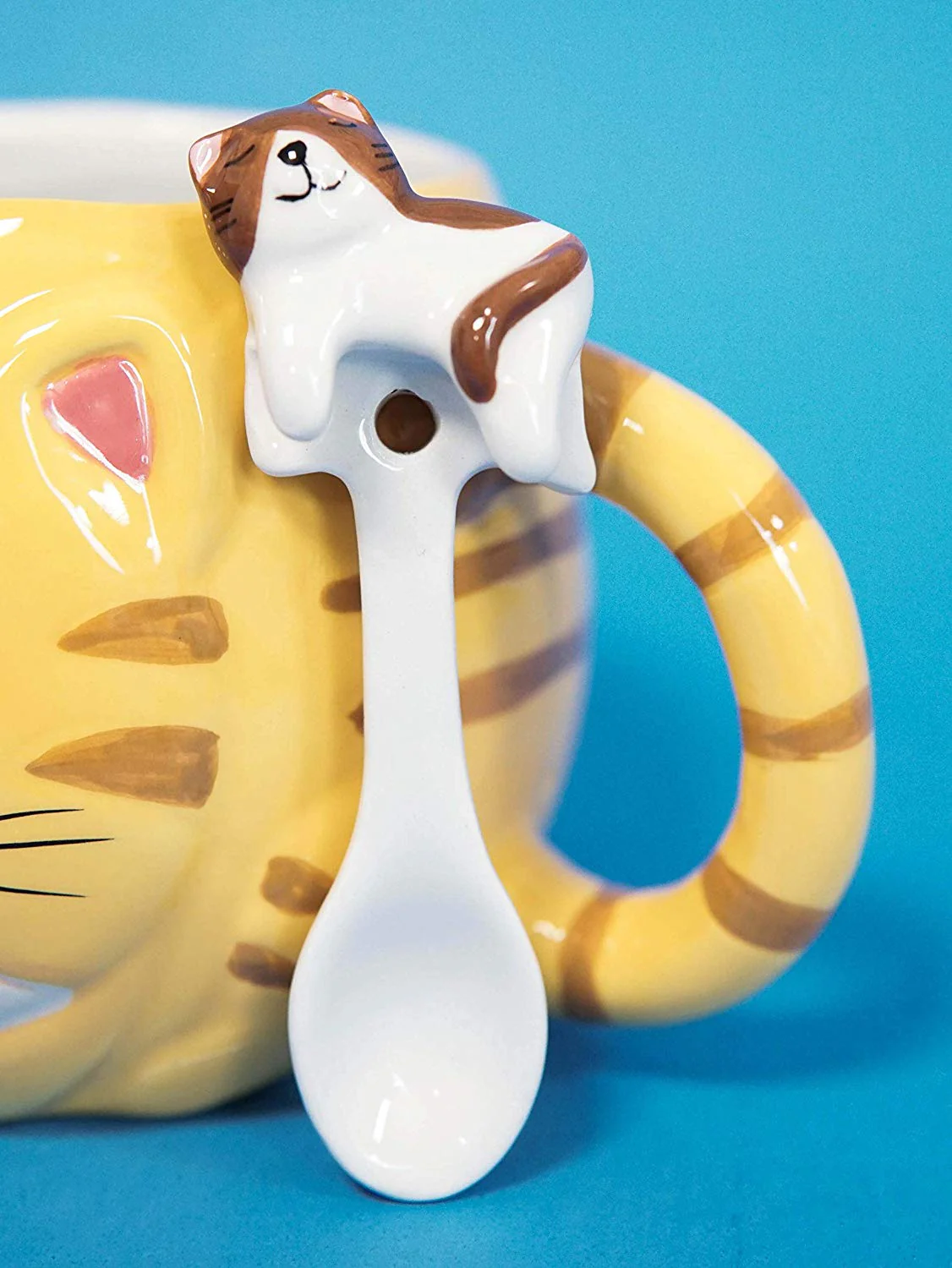 Ebros Orange Tabby Cat Ceramic Coffee Mug With Kitten Latch On Spoon Set 5.5"L - Image 4