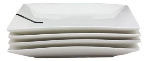 Ebros Pack Of 4 Kitchen And Dining Modern Contemporary Design Porcelain Square Appetizer Plates 8.25"Wide Restaurant Supply Grade Dishwasher And Microwave Safe Perfect For Salad Dessert Hors d'oeuvre - Image 3