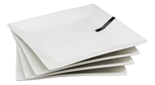 Ebros Pack Of 4 Kitchen And Dining Modern Contemporary Design Porcelain Square Appetizer Plates 8.25"Wide Restaurant Supply Grade Dishwasher And Microwave Safe Perfect For Salad Dessert Hors d'oeuvre - Image 4