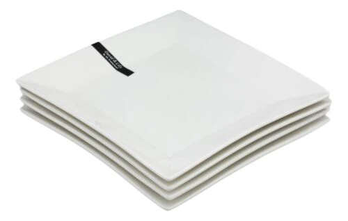 Ebros Pack Of 4 Kitchen And Dining Modern Contemporary Design Porcelain Square Appetizer Plates 8.25"Wide Restaurant Supply Grade Dishwasher And Microwave Safe Perfect For Salad Dessert Hors d'oeuvre - Image 5