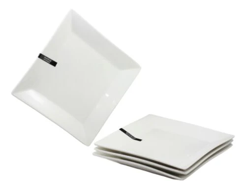Ebros Pack Of 4 Kitchen And Dining Modern Contemporary Design Porcelain Square Appetizer Plates 8.25"Wide Restaurant Supply Grade Dishwasher And Microwave Safe Perfect For Salad Dessert Hors d'oeuvre - Image 6