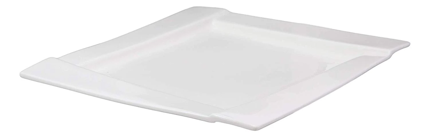 Ebros Pack Of 4 Kitchen Dining Modern Contemporary Design White Porcelain Square Plates With Rhombus Well Restaurant Supply Dishwasher And Microwave Safe (10" Dinner Plate Style) - Image 3