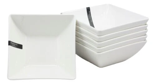 Ebros Pack Of 6 Kitchen And Dining Modern Contemporary Design Porcelain Square Bowls 18 Ounces 5.25"Dia Restaurant Supply Grade Dishwasher And Microwave Safe Perfect For Appetizers Dipping Sauces Soup - Image 3