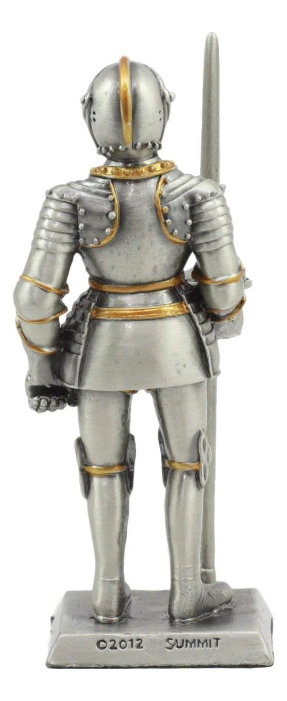 Ebros Pewter English Knight Statue 4" H Medieval Suit Of Armor Knight With Javelin Pole-arm Pewter Figurine Collectible - Image 3