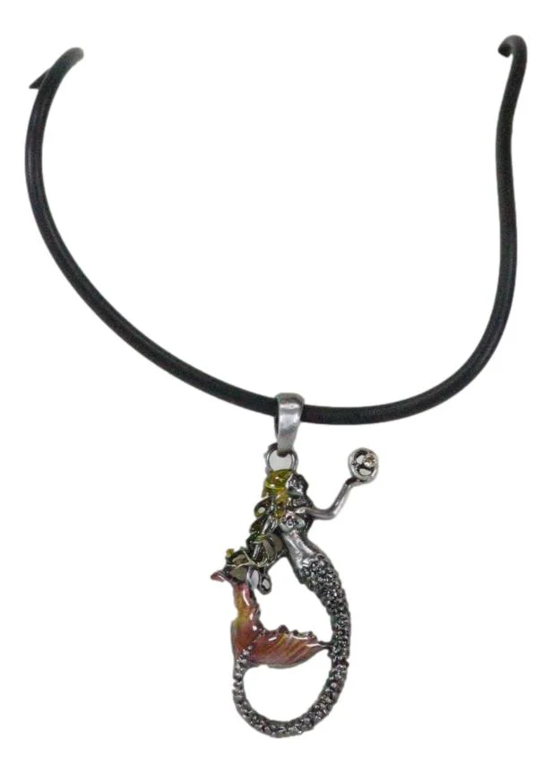 Ebros Pewter Mermaid Sirena Holding Moon Pendant with Enameled Highlights - Image 9