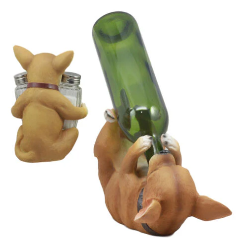 Ebros Picante Teacup Tan Chihuahua Puppy Wine Holder and Salt Pepper Shakers Holder Figurine Set - Image 4