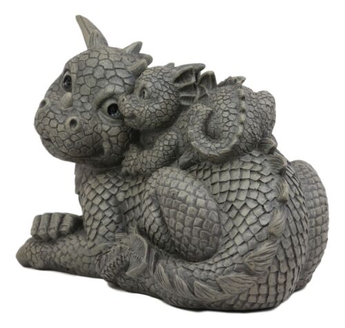 Ebros Piggyback Mother And Baby Dragon Family Faux Stone Resin Statue 10"L - Image 2