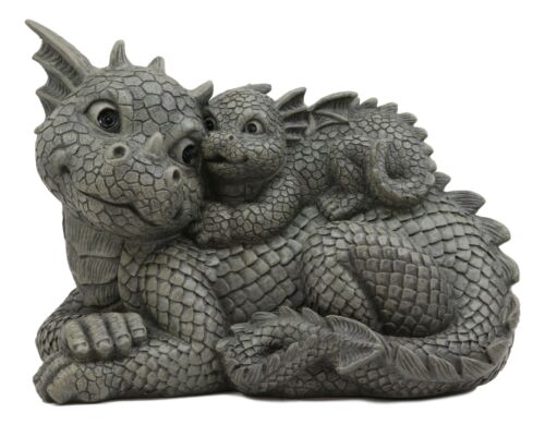 Ebros Piggyback Mother And Baby Dragon Family Faux Stone Resin Statue 10"L - Image 3