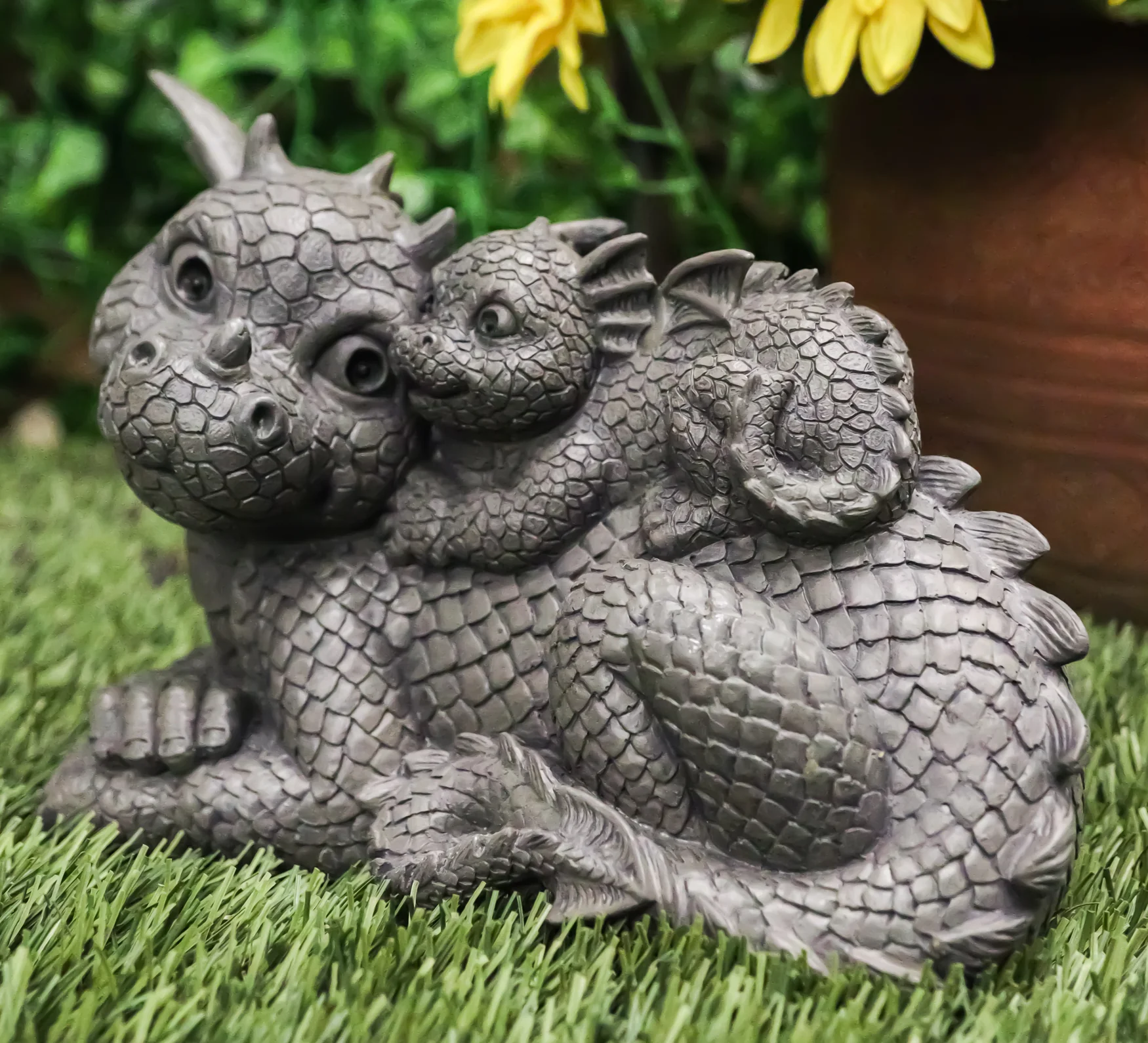 Ebros Piggyback Mother And Baby Dragon Family Faux Stone Resin Statue 10"L - Image 6
