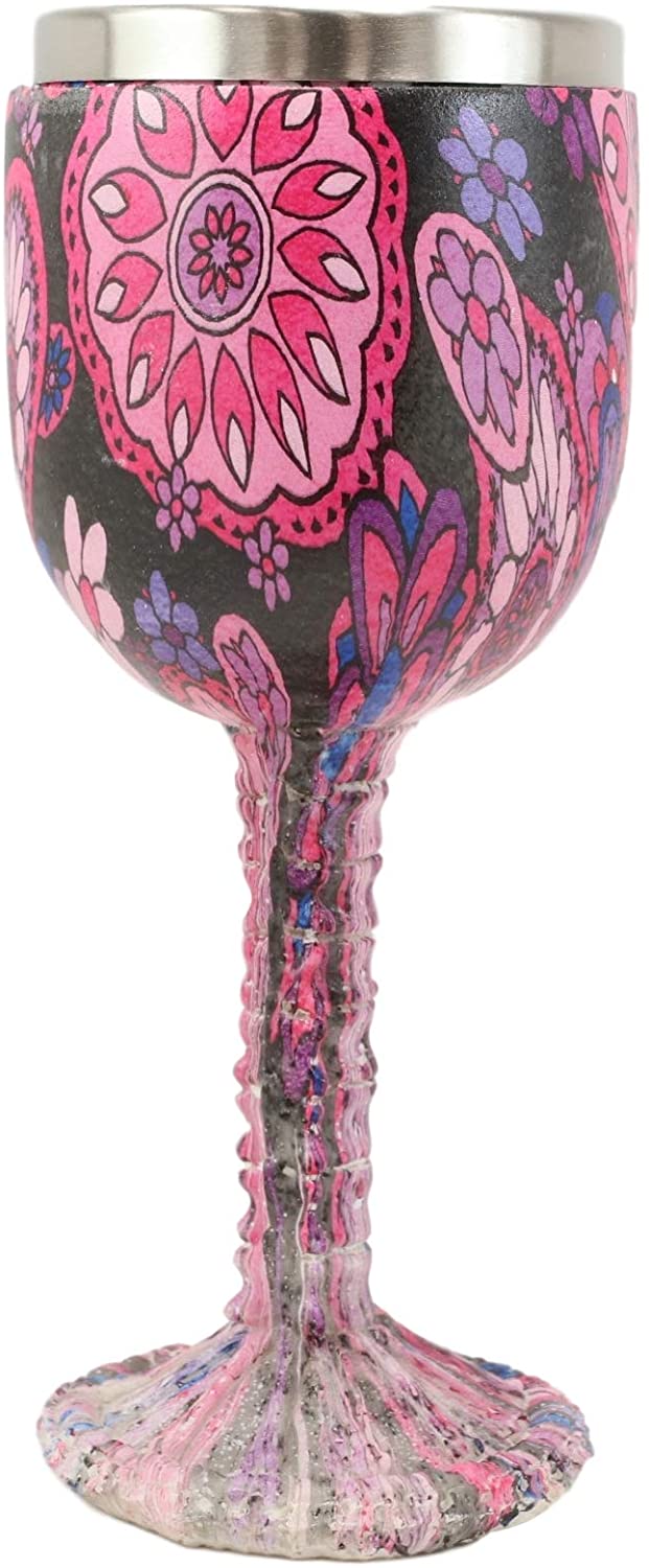 Ebros Pink Floral Sugar Skull Wine Goblet Chalice Beverage Drinkware 7.25"H - Image 3
