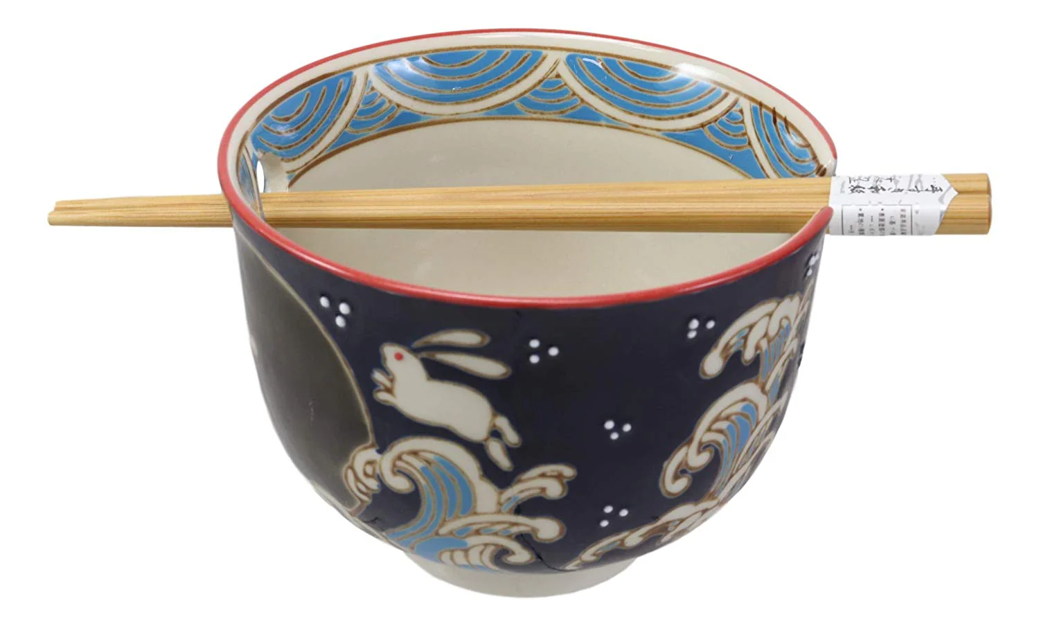 Ebros Rabbits Full Moon Ramen Noodles Bowl With Built In Chopsticks & Rest Set - Image 3