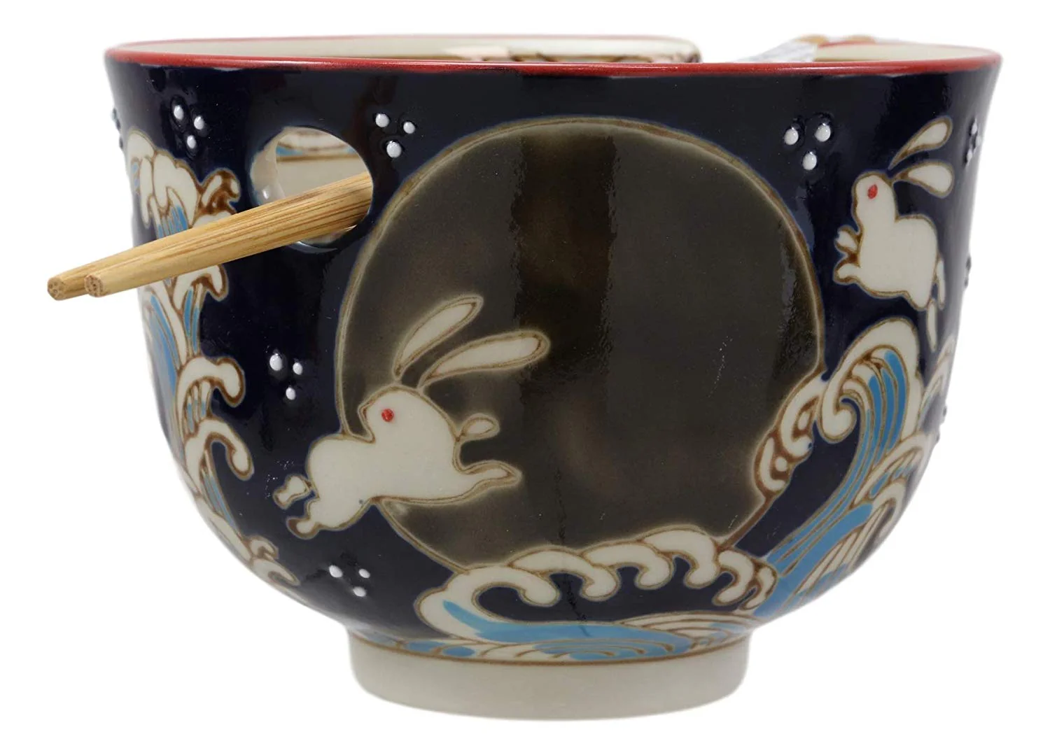 Ebros Rabbits Full Moon Ramen Noodles Bowl With Built In Chopsticks & Rest Set - Image 4