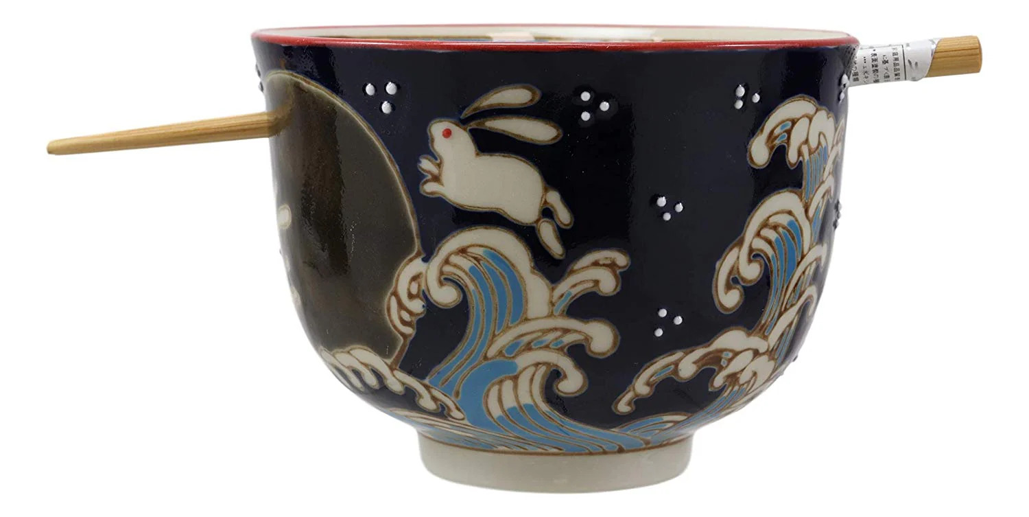 Ebros Rabbits Full Moon Ramen Noodles Bowl With Built In Chopsticks & Rest Set - Image 6