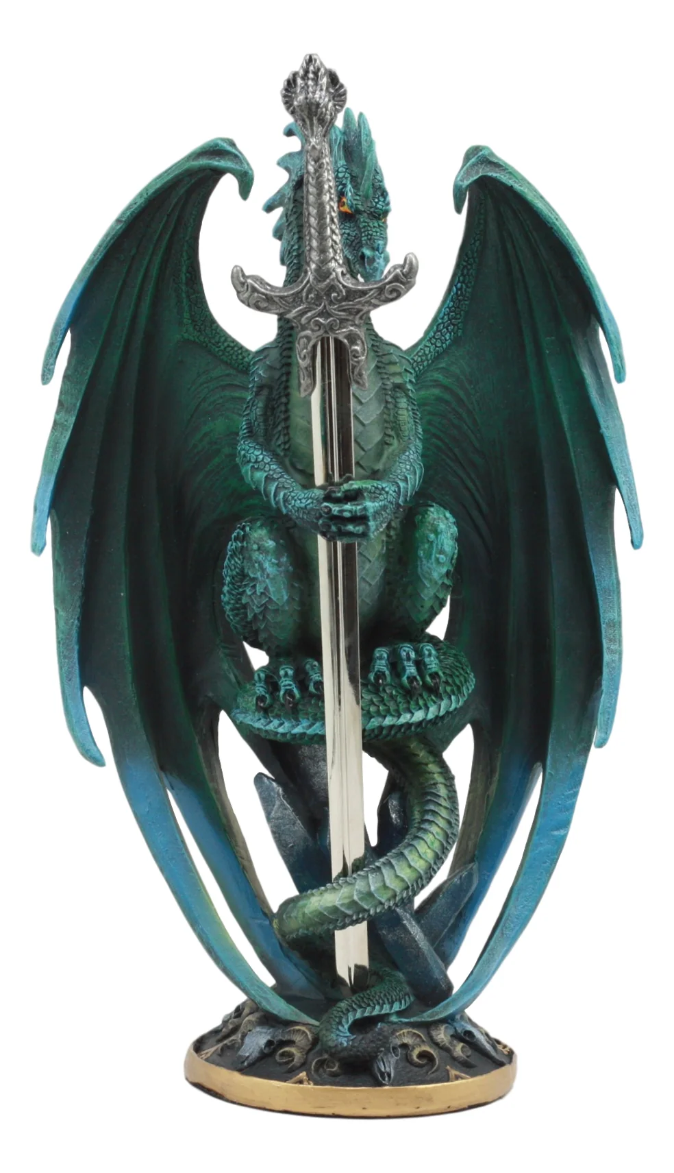 Ebros Ram Skull Blade Ruth Thompson Green Dragon Statue with Dragon Letter Opener Blade 10" Tall Dragon Blade Series Collection Mythical Fantasy Decor Sculpture - Image 5