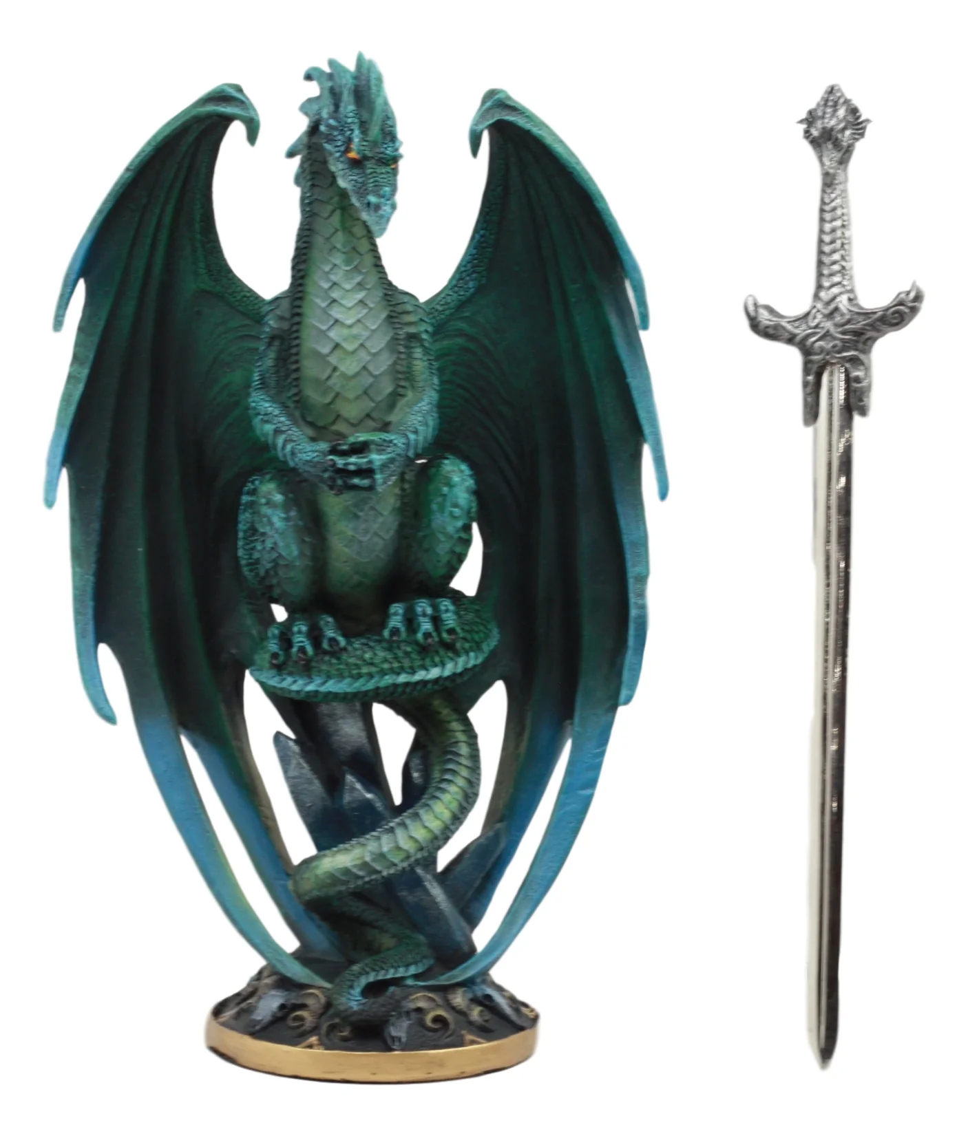 Ebros Ram Skull Blade Ruth Thompson Green Dragon Statue with Dragon Letter Opener Blade 10" Tall Dragon Blade Series Collection Mythical Fantasy Decor Sculpture - Image 6