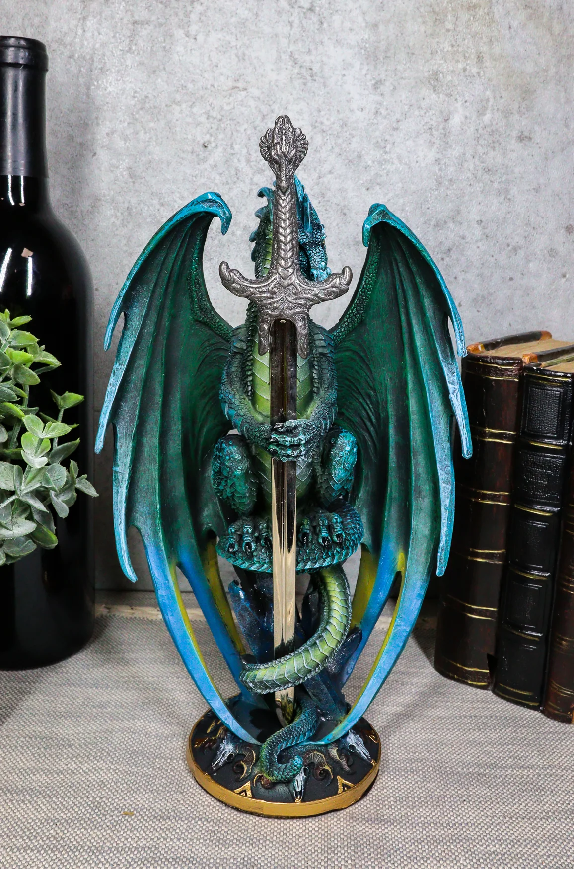 Ebros Ram Skull Blade Ruth Thompson Green Dragon Statue with Dragon Letter Opener Blade 10" Tall Dragon Blade Series Collection Mythical Fantasy Decor Sculpture - Image 7