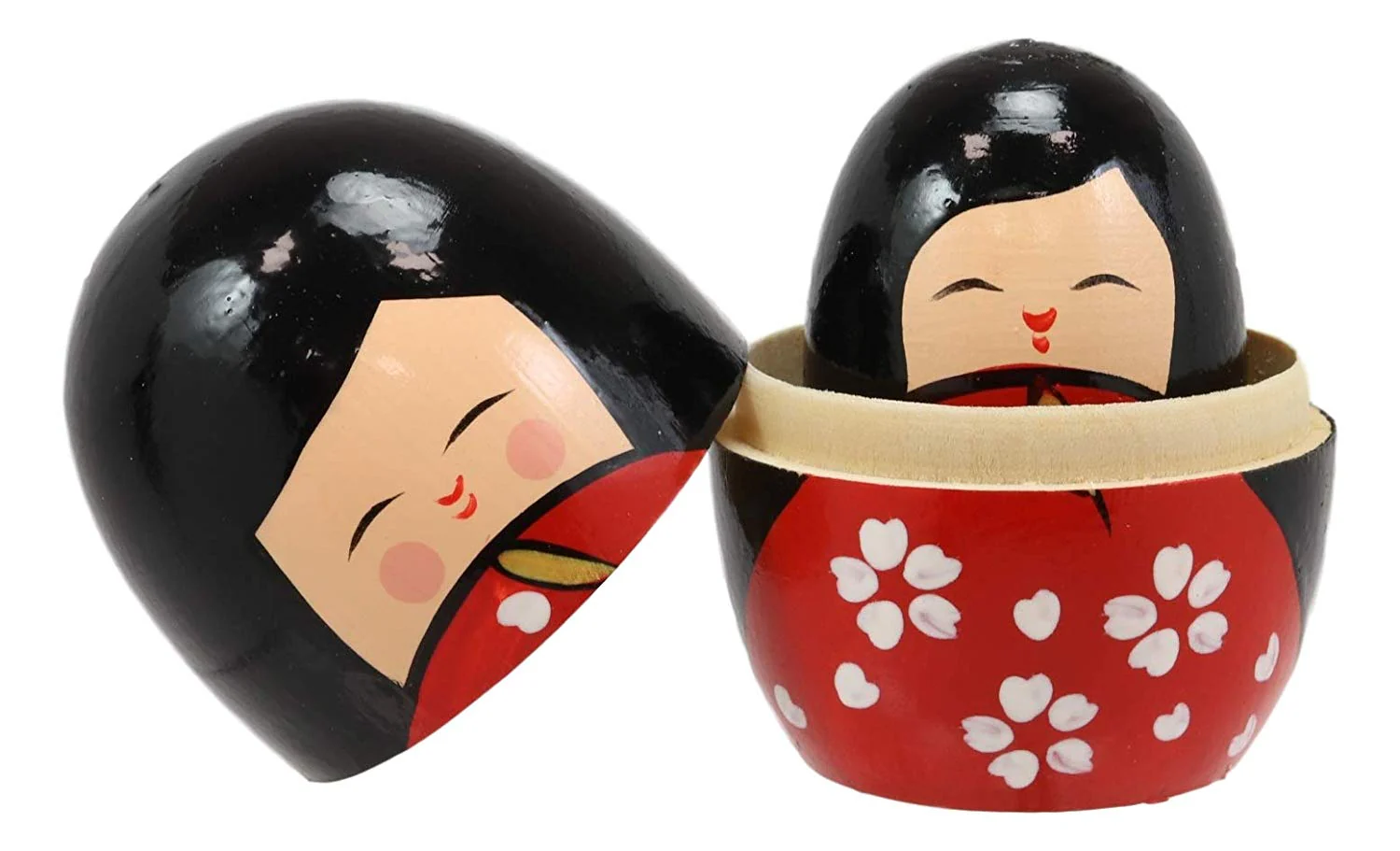 Japanese Kokeshi Girl Wooden Stacking Matryoshka Nesting Dolls 5 Piece Set Toy - Image 3
