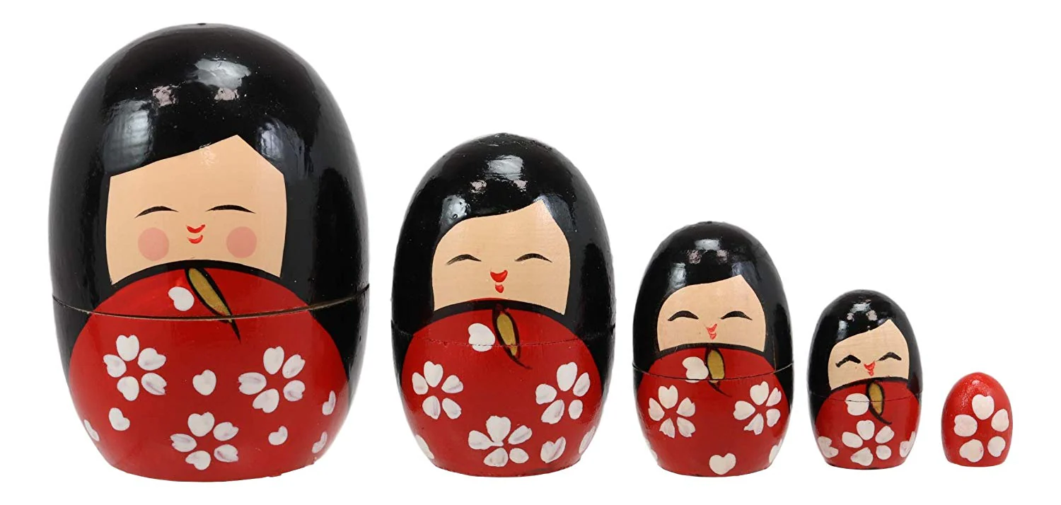 Japanese Kokeshi Girl Wooden Stacking Matryoshka Nesting Dolls 5 Piece Set Toy - Image 6