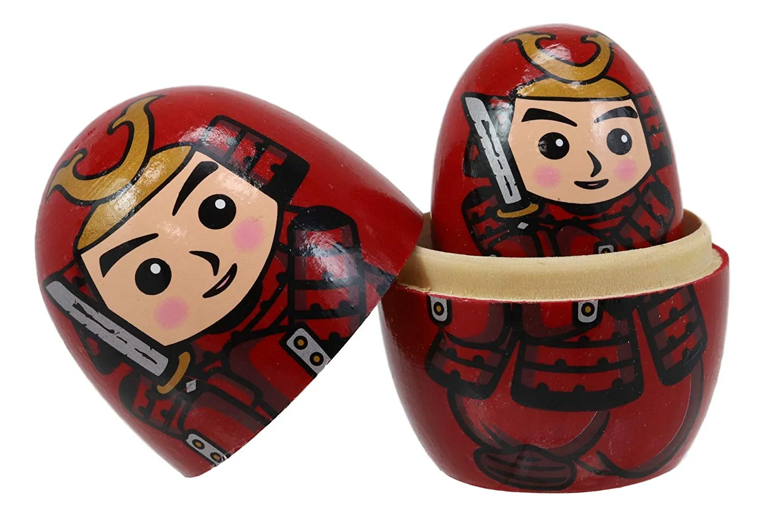 Red Japanese Samurai Wooden Stacking Matryoshka Nesting Dolls 5 Piece Set Toy - Image 7