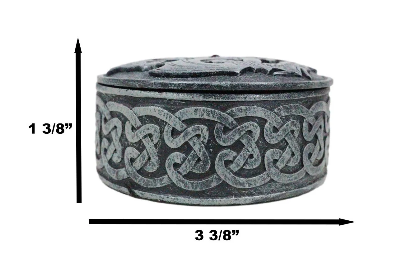 Fantasy Round Celtic Dragon Triad With Red Gem Jewelry Box Figurine 3.5"Diameter - Image 2