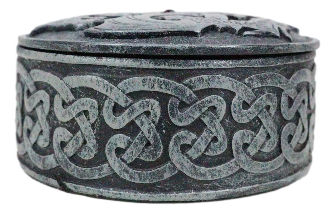 Fantasy Round Celtic Dragon Triad With Red Gem Jewelry Box Figurine 3.5"Diameter - Image 5