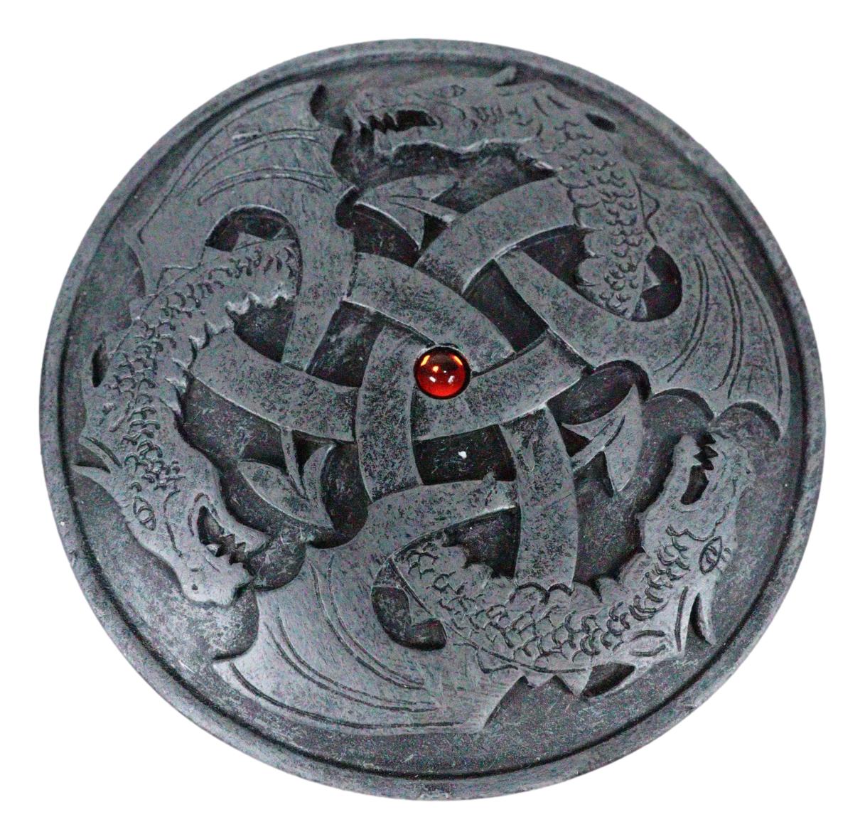 Fantasy Round Celtic Dragon Triad With Red Gem Jewelry Box Figurine 3.5"Diameter - Image 7