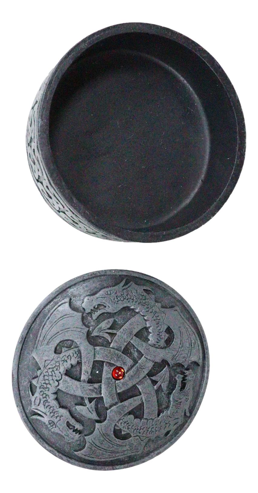 Fantasy Round Celtic Dragon Triad With Red Gem Jewelry Box Figurine 3.5"Diameter - Image 8