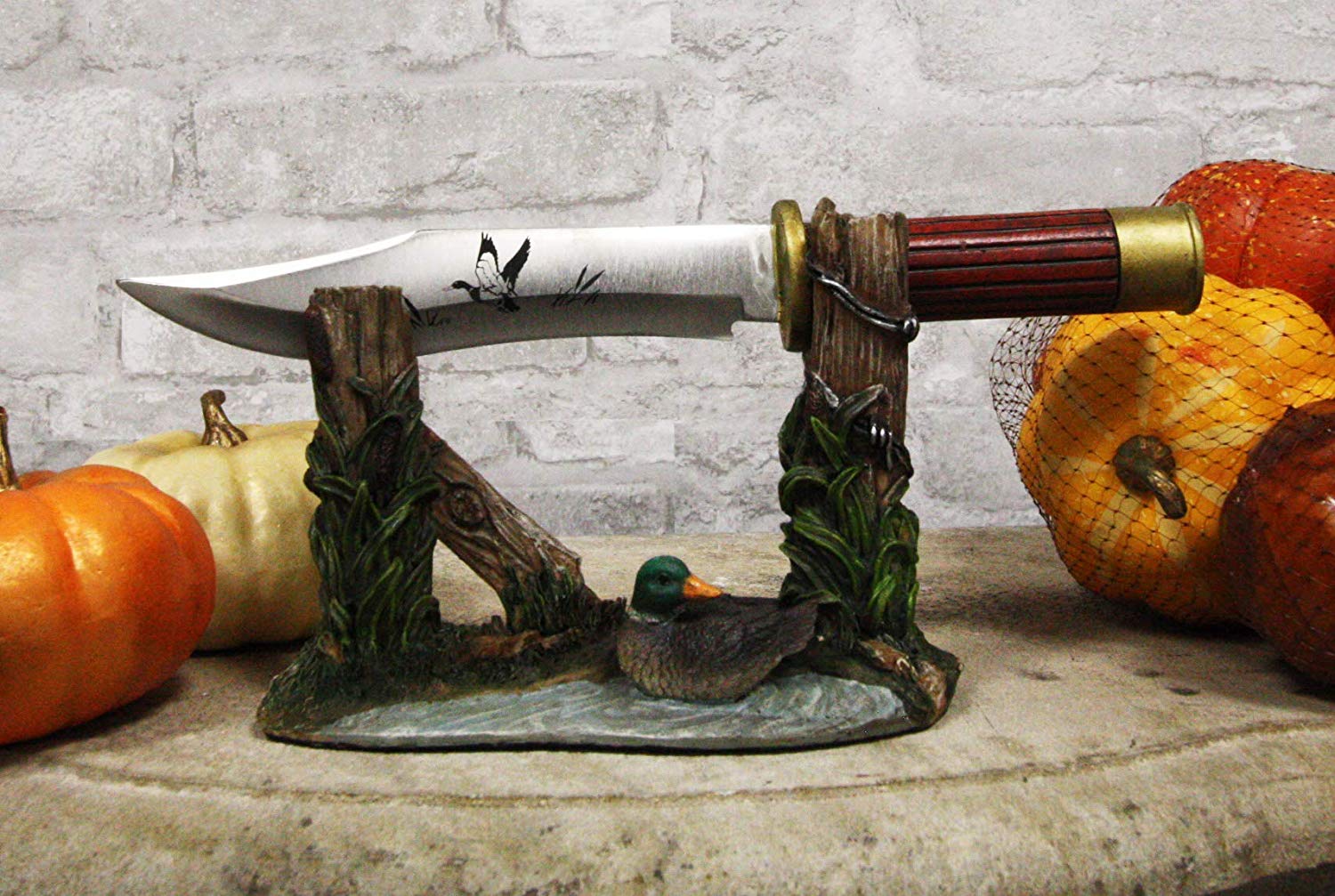 Ebros Rustic Duck Mallard By Barb Fenced Pond Knife Display Holder Statue Set - Image 3