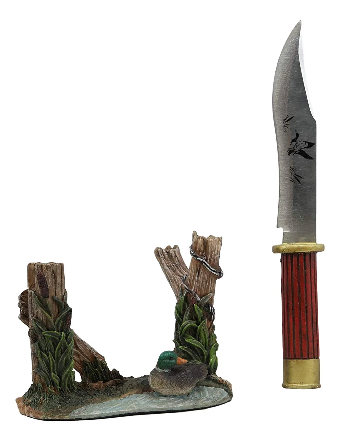 Ebros Rustic Duck Mallard By Barb Fenced Pond Knife Display Holder Statue Set - Image 4