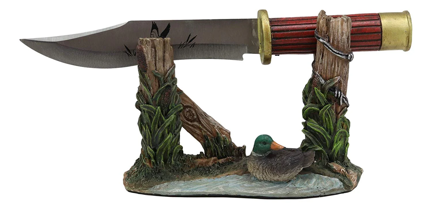 Ebros Rustic Duck Mallard By Barb Fenced Pond Knife Display Holder Statue Set - Image 5