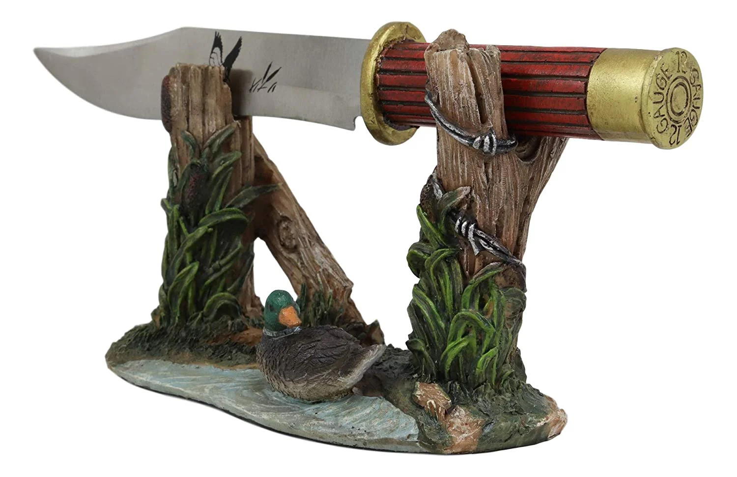Ebros Rustic Duck Mallard By Barb Fenced Pond Knife Display Holder Statue Set - Image 6