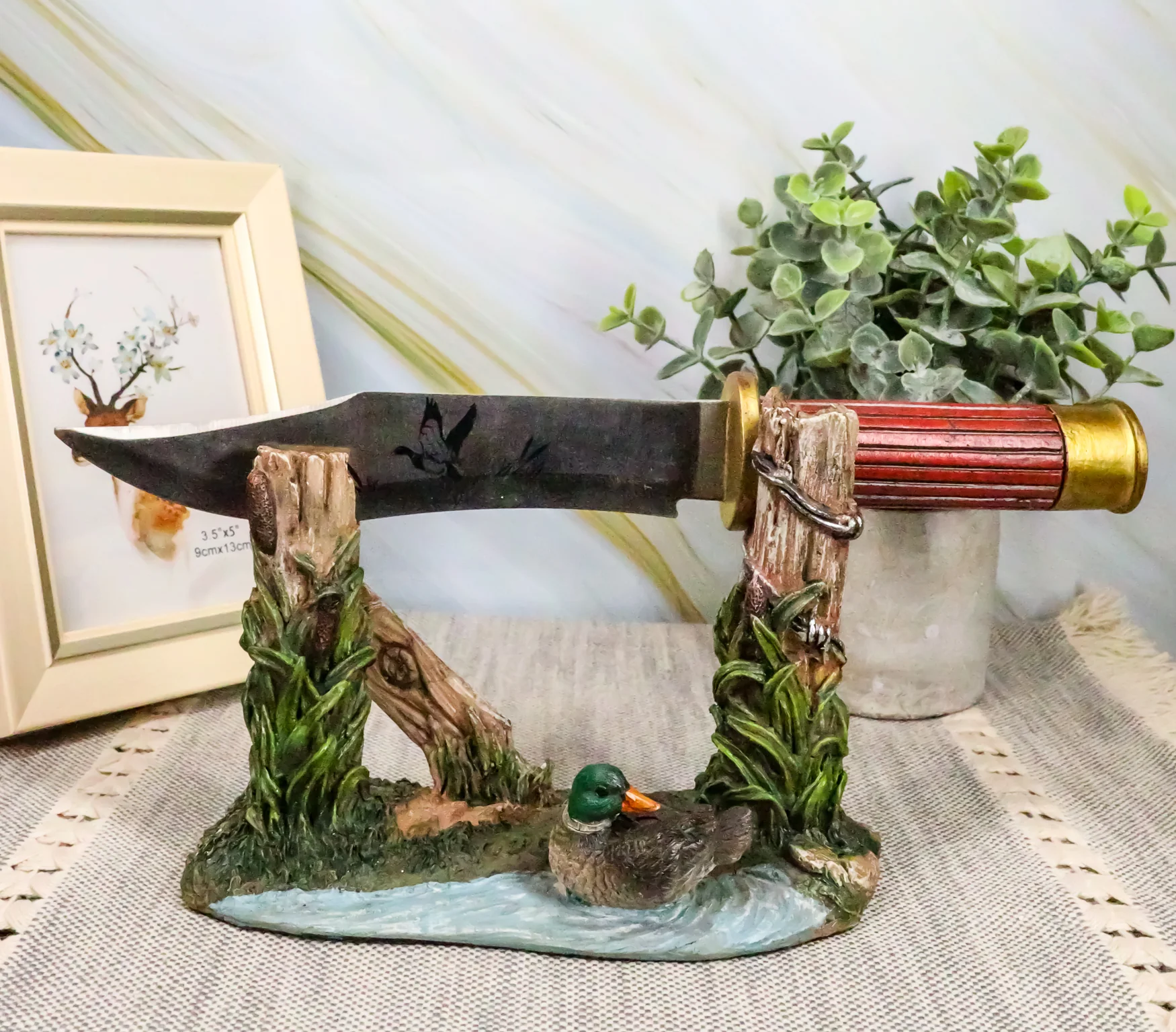 Ebros Rustic Duck Mallard By Barb Fenced Pond Knife Display Holder Statue Set - Image 7