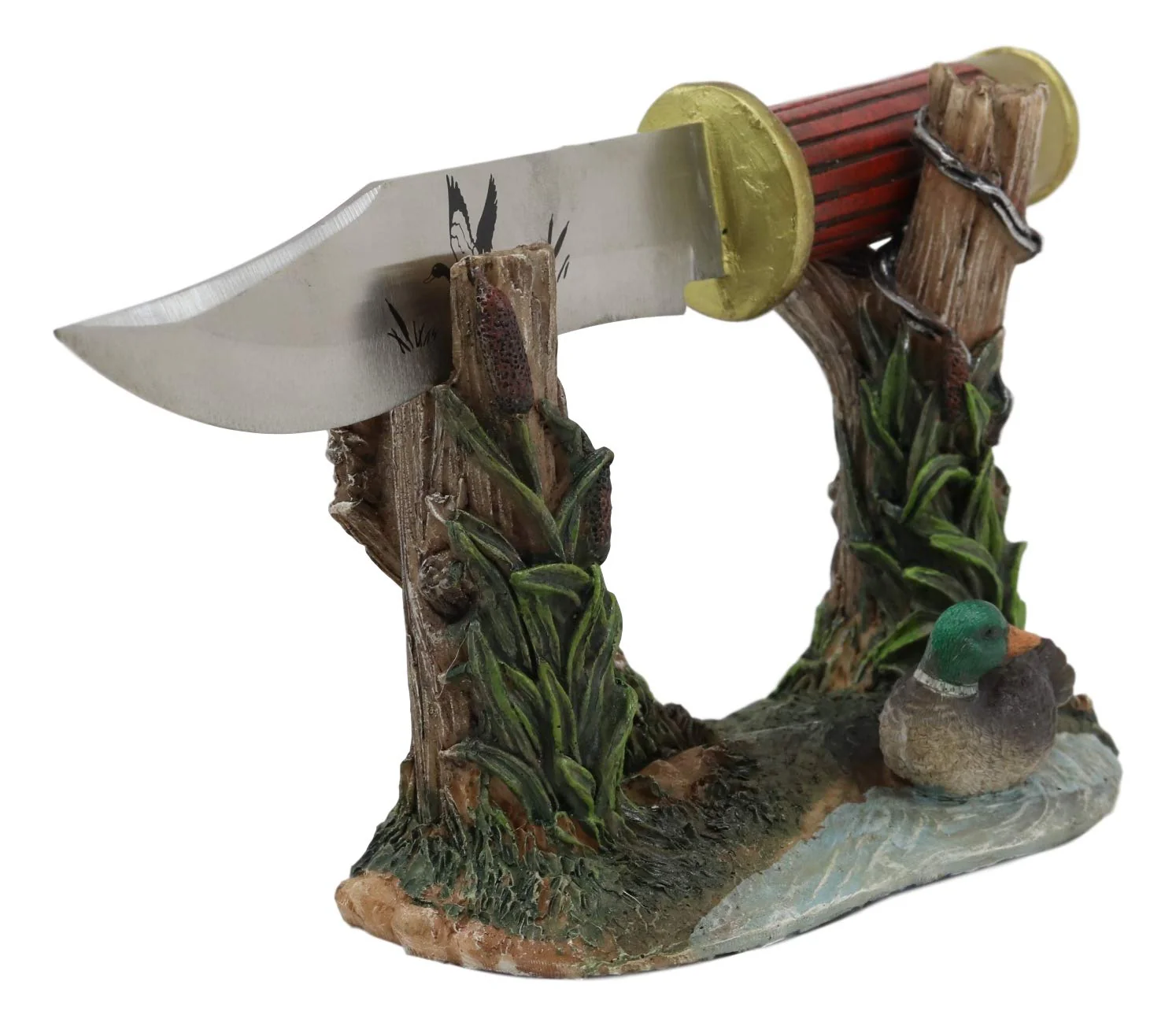 Ebros Rustic Duck Mallard By Barb Fenced Pond Knife Display Holder Statue Set - Image 8