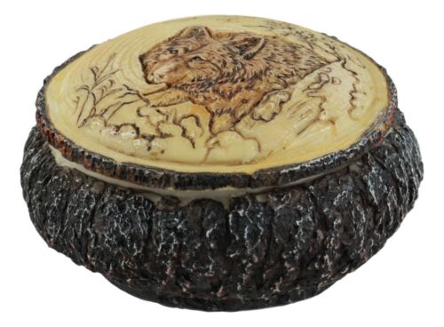 Ebros Rustic Faux Wood Alpha Wolf Jewelry Box Figurine 4" Diameter - Image 2